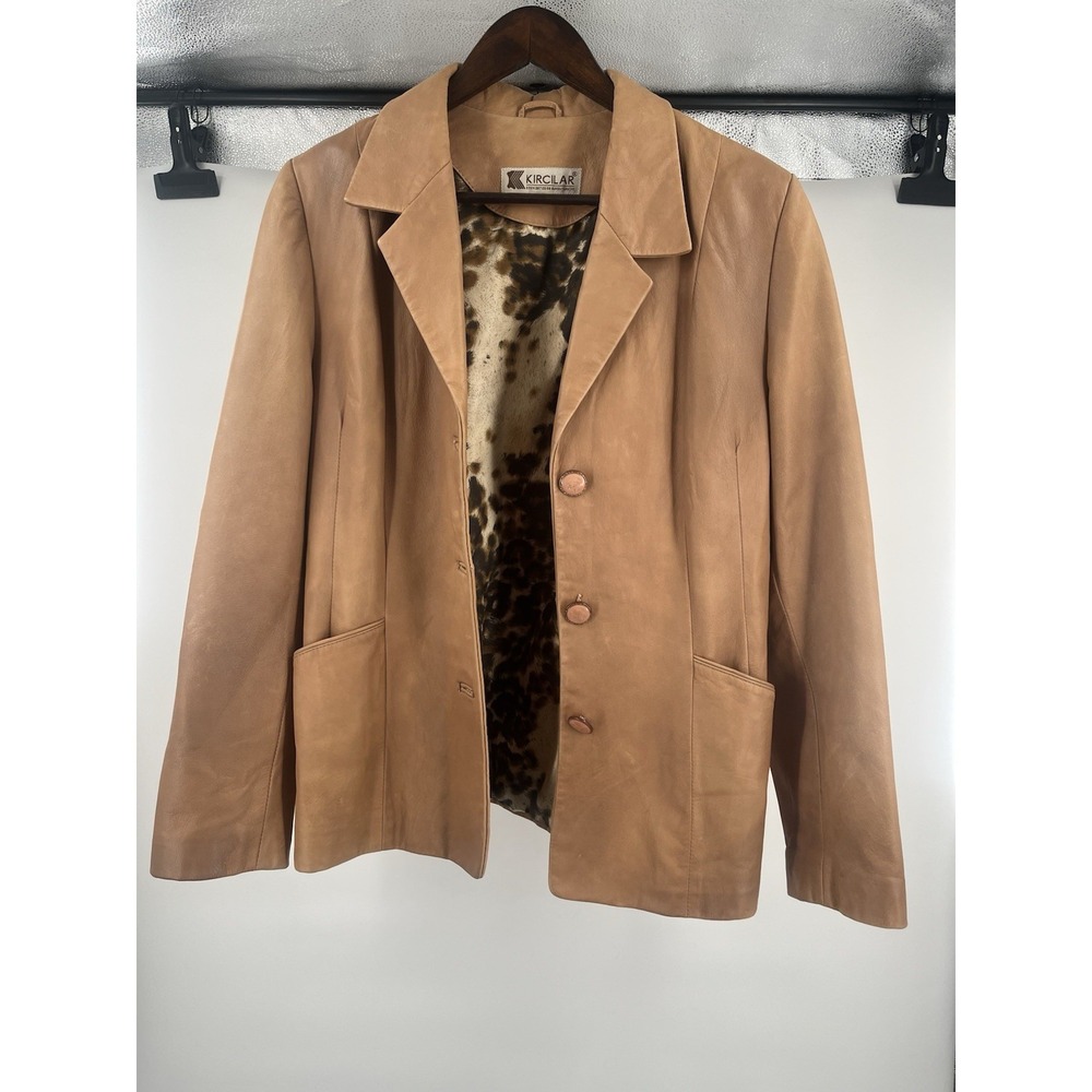 Rare KIRCILAR Turkey Tan Genuine Leather Blazer Leopard Lining Plus Size 4XL